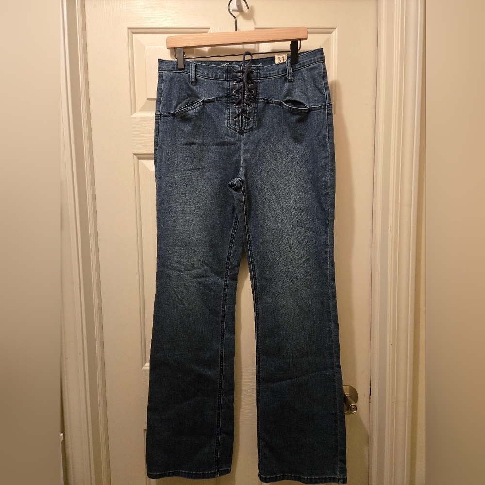 Free People Eva Lace up High Rise Boot Cut Jeans Size 31